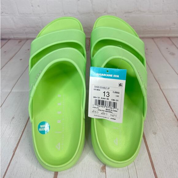 Reef Oasis Double Up Lime Cushioned Water Friendly Slides Sandals Mens Size 13 - Picture 7 of 10